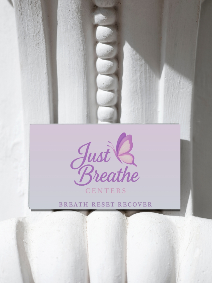 Wellness and Logo Design Near Me a Butterfly that is elegantly placed abouve the words Just Breathe